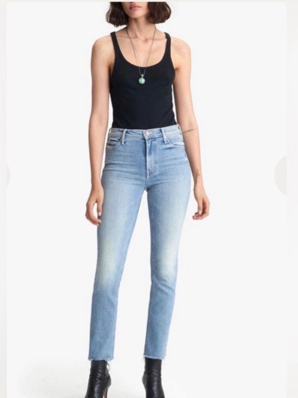 MOTHER mid-rise dazzler ankle fray Jackpot Wash Straight Jeans 34